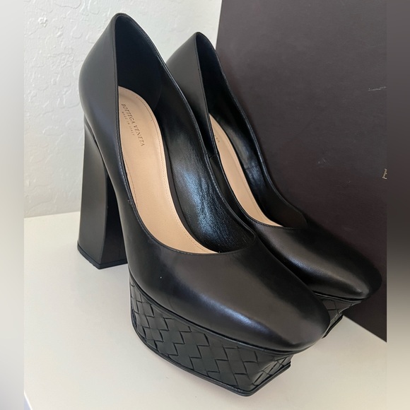 Bottega Veneta Nappa Intrecciato Platform Pumps Black Leather 40 - Picture 3 of 10